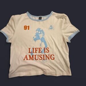 White with Blue Crop Top